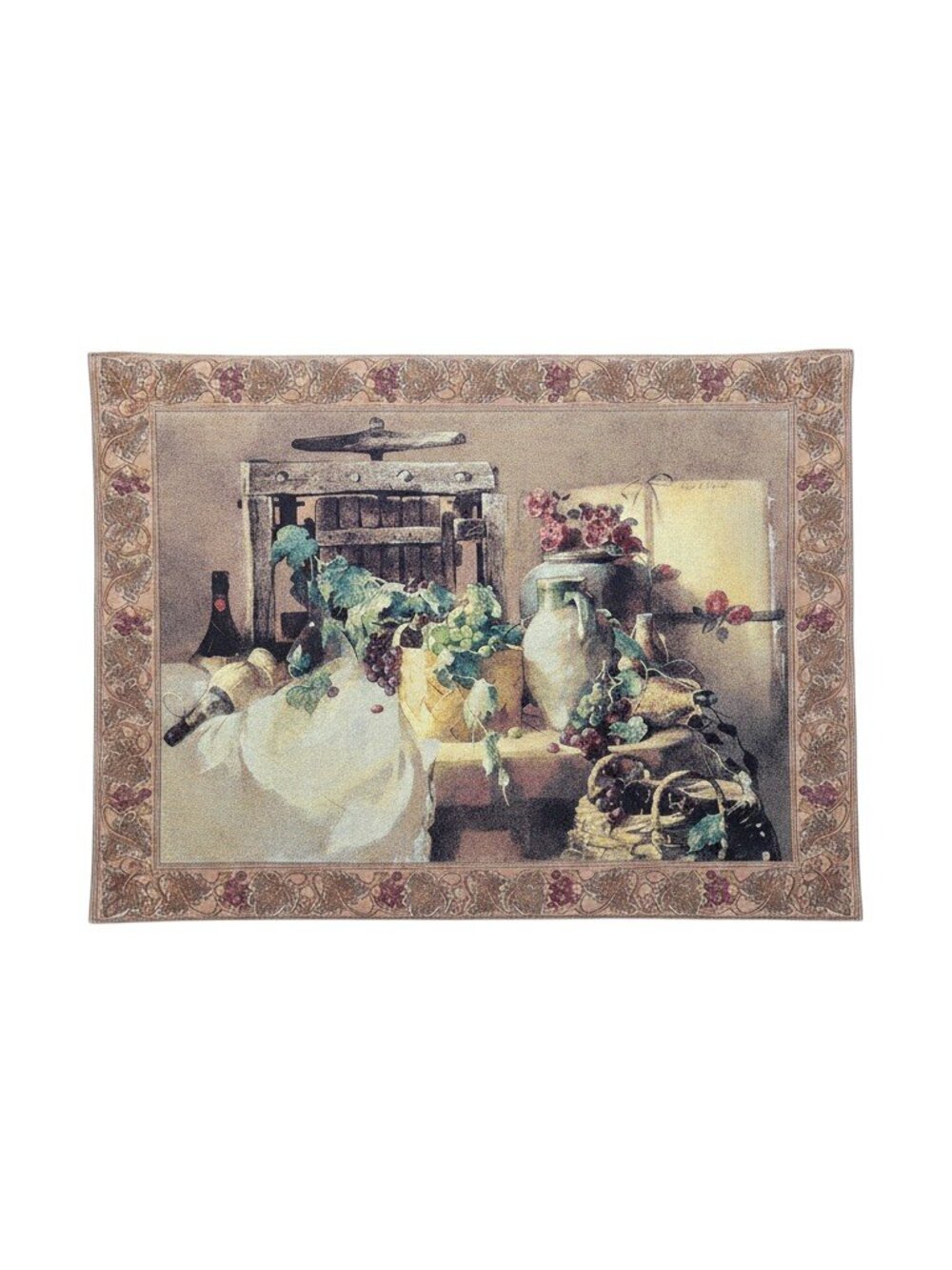 VTG Woven Tapestry Wall Hanging Wine Cellar Scene 42x52 Riddle & Cockrell